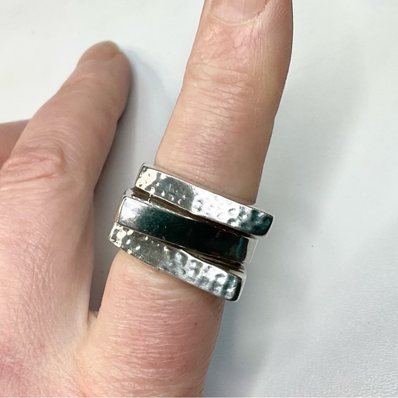 Bold Sterling Silver Statement Ring SZ 7.5 Hammered + Smooth - Picture 5 of 6